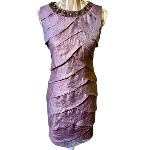London Times Petites Dress Size 4P Lilac Purple Layers Ruffles Beads Sleeveless